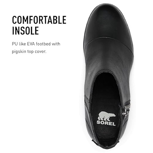 Sorel Joan Uptown Waterproof Leather Wedge Zip Bootie in Black, Size 8.5 - Picture 3 of 14